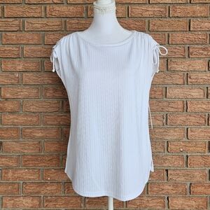 Liz Claiborne White Textured Blouse With Bows Size S